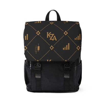 KZA Signature Monogrammed Black & Gold Canvas Backpack — KZA Pattern Shoulder Bag