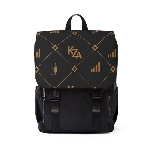 KZA Signature Monogrammed Black & Gold Canvas Backpack — KZA Pattern Shoulder Bag