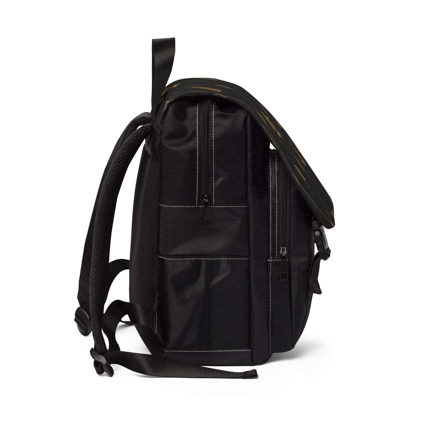 KZA Signature Monogrammed Black & Gold Canvas Backpack — KZA Pattern Shoulder Bag