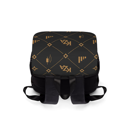 KZA Signature Monogrammed Black & Gold Canvas Backpack — KZA Pattern Shoulder Bag